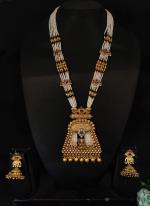 Kundan Garnet Onyx Long Mala Necklace Earrings Set